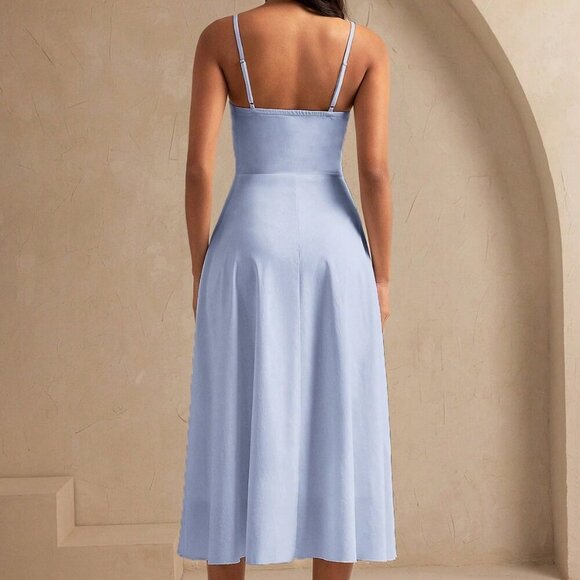 Dusty Blue Elegant Women's 3d Flower maxi dress - Picture 7 of 8